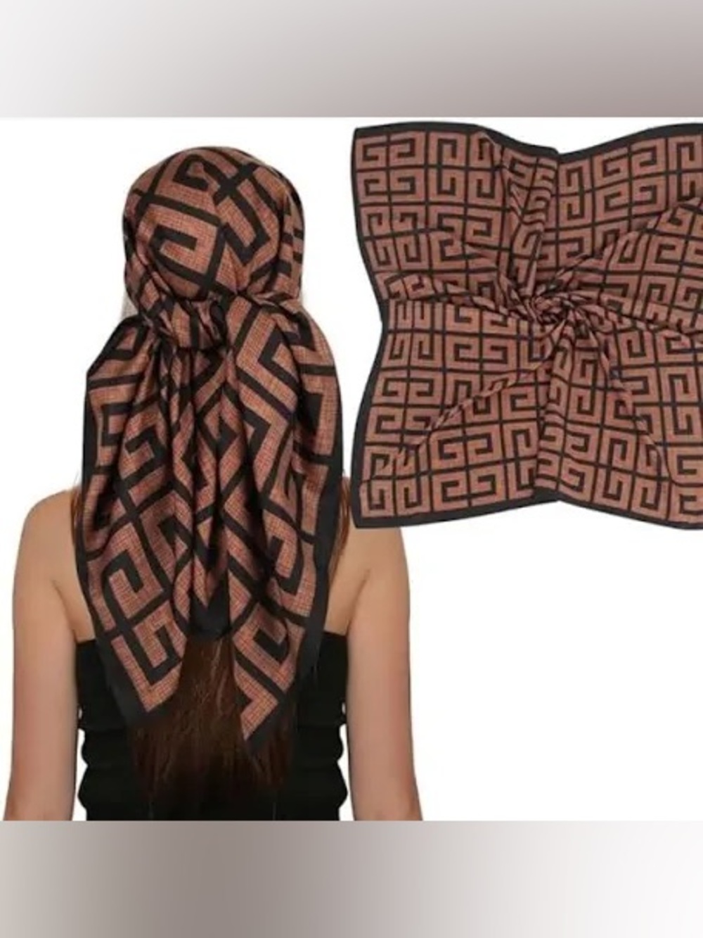 Geometric Pattern Brown and Black Square Scarf - Women Accessories